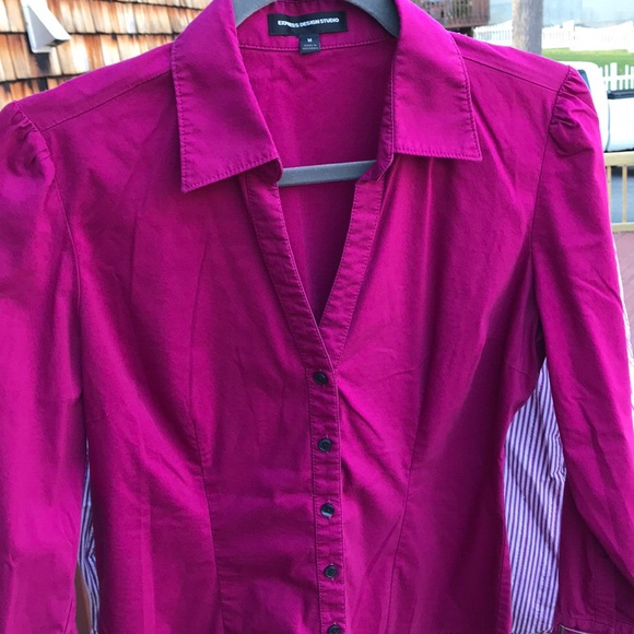 Express Raspberry button down shirt w buckle cuff - Picture 1 of 5
